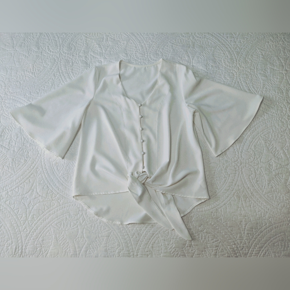 Off white tie up blouse. - Picture 6 of 6